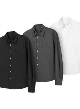 DESERTO 基础解构TR混纺天然贝壳扣折领折袋休闲纯色长袖衬衫男