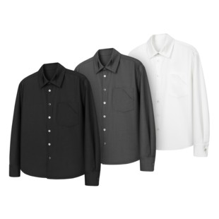 DESERTO 基础解构TR混纺天然贝壳扣折领折袋休闲纯色长袖衬衫男