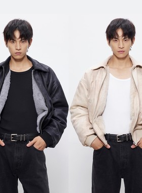 DESERTO 霜冻裂纹皮1500G仿水貂“一件过冬”座山雕PU皮夹克外套