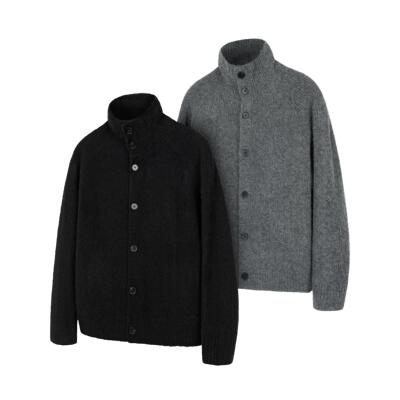 DESERTO 羊毛混纺坑条加厚高领纽扣开衫针织毛衣内搭外套