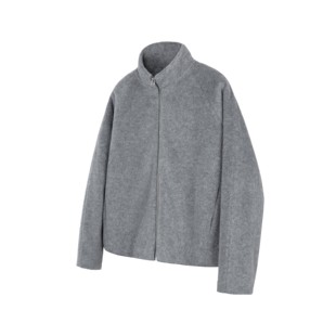 DESERTO 驼绒羊毛混纺氛围感立领老钱风灰色短宽拉链棉服夹克外套