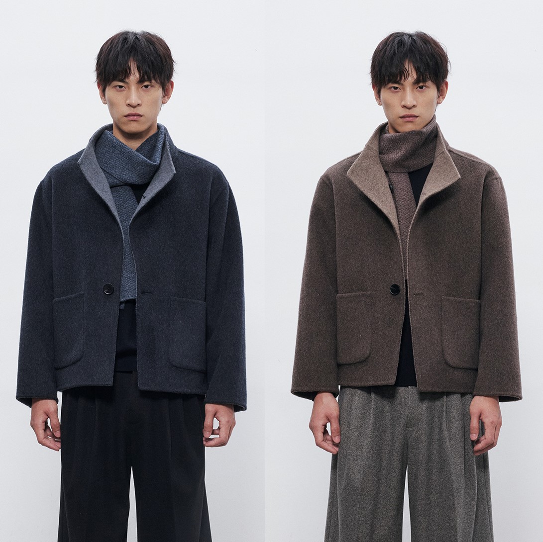 DESERTO 70%羊毛980G重磅双面呢“一衣两穿”双面穿短大衣外套男