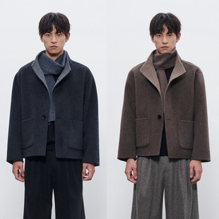 双面穿短大衣外套男 一衣两穿 DESERTO 70%羊毛980G重磅双面呢