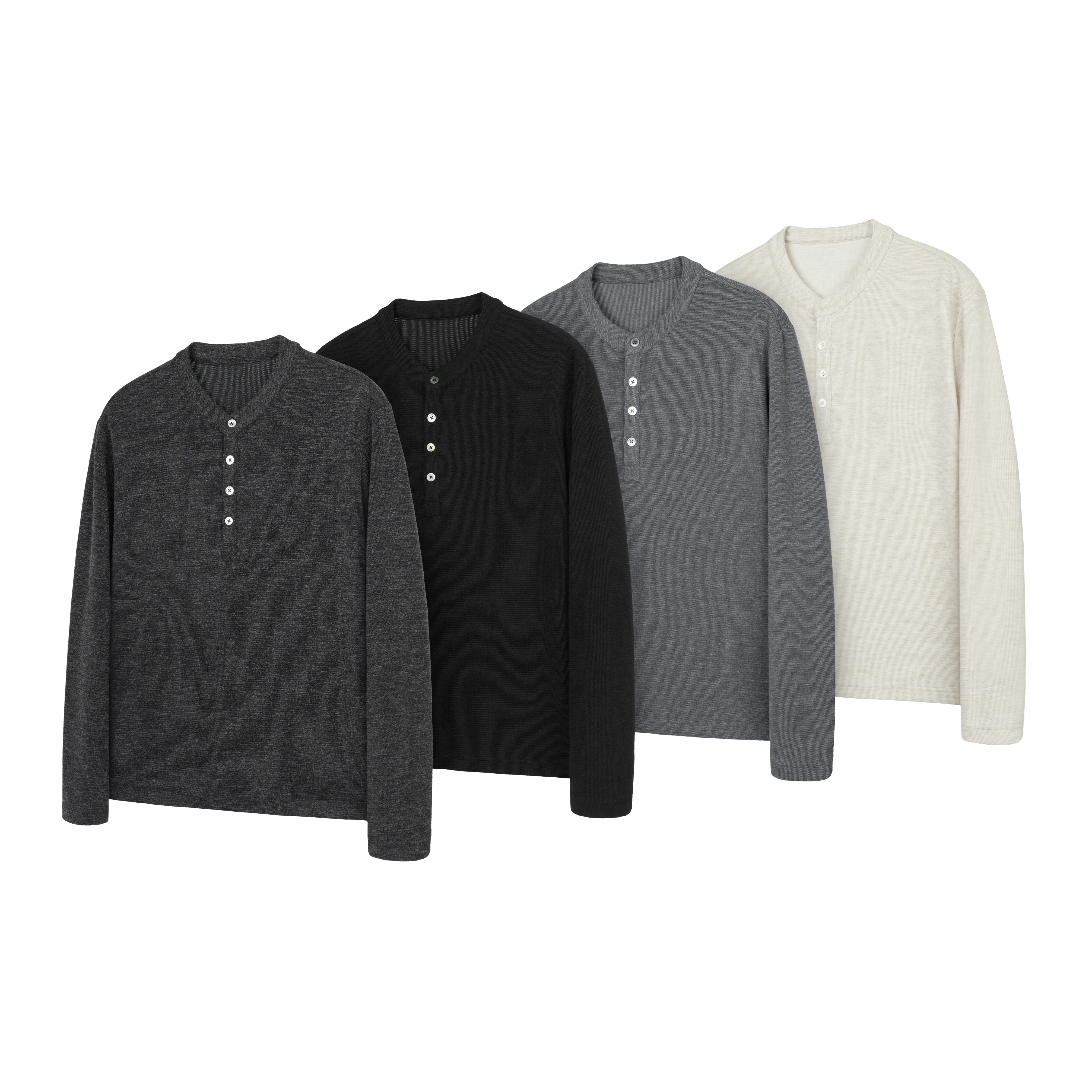 DESERTO 花纱软糯高弹基础纯色正肩老钱风亨利领休闲长袖T恤男