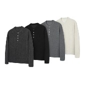 DESERTO 花纱软糯高弹基础纯色正肩老钱风亨利领休闲长袖 T恤男