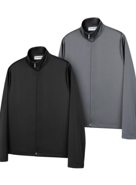 DESERTO 醋酸混纺丝滑缎感长袖高领薄打底衬衫外穿拉链衬衣内搭男