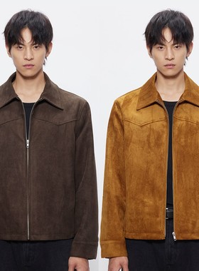 DESERTO 丝光麂皮绒巴恩风Western西部夹克正肩短宽休闲翻领外套