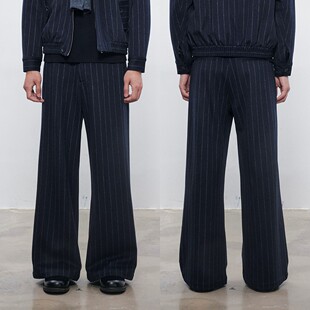 DESERTO 50%羊毛720G条纹毛呢宽松A字型垂感保暖秋冬西裤休闲裤男