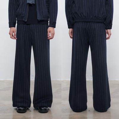 DESERTO 50%羊毛720G条纹毛呢宽松A字型垂感保暖秋冬西裤休闲裤男