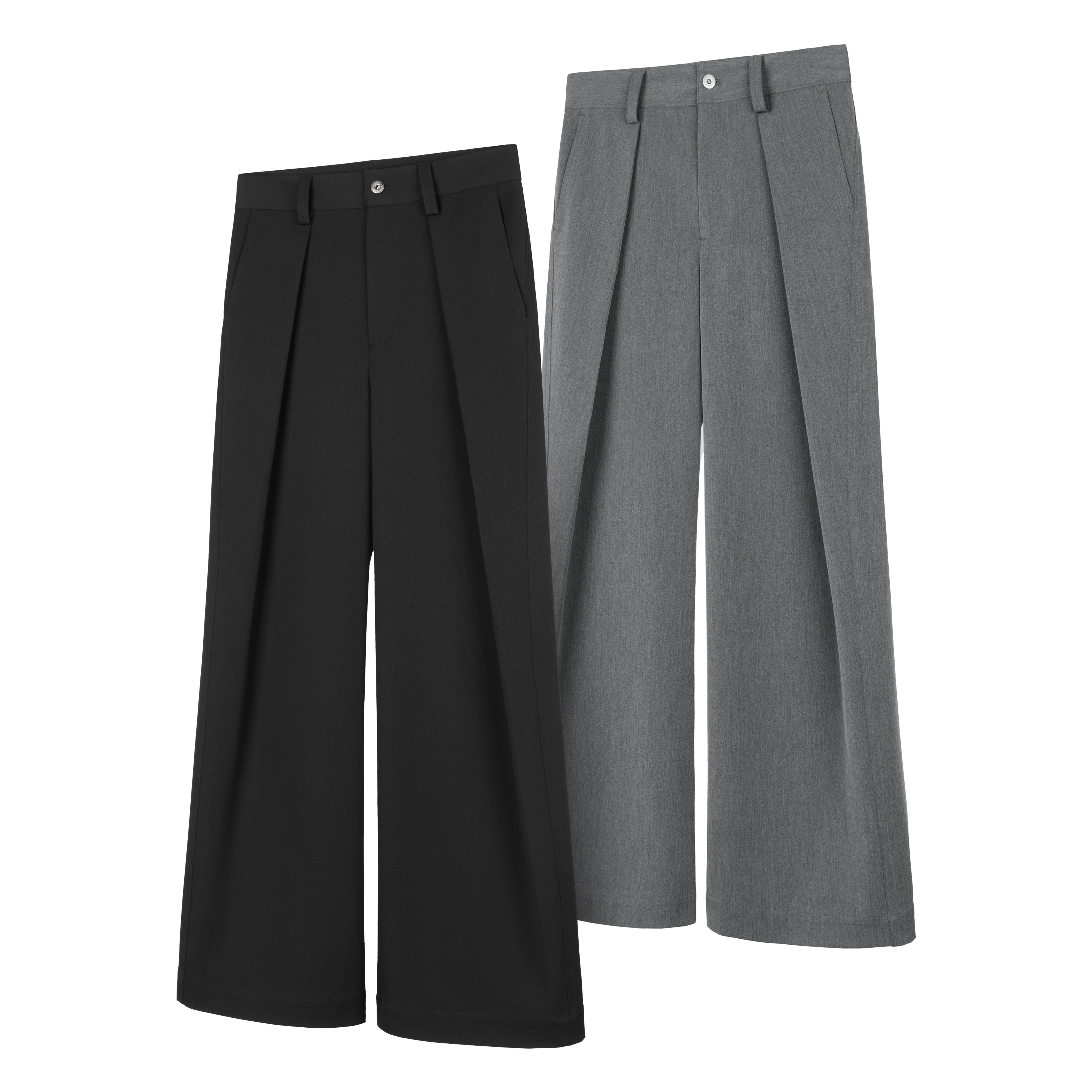 DESERTO TR混纺立体圆弧单褶位A字型宽松休闲通勤四季西裤休闲裤