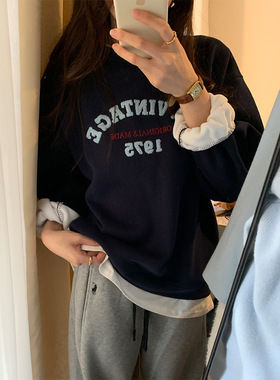 假两件毛巾绣大版加绒加厚卫衣女冬季减龄通勤上衣外套541100