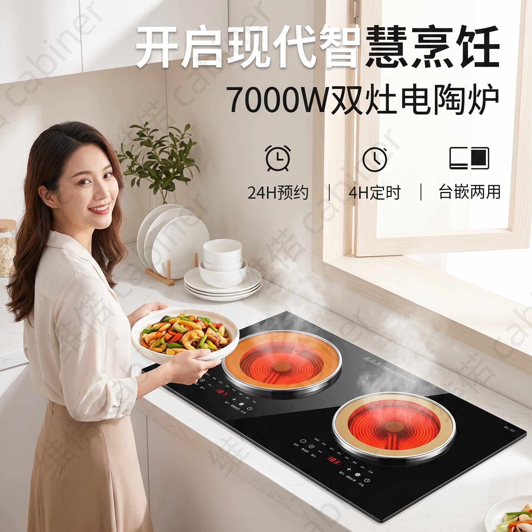 钛晶板7000W大功率双头电陶电磁炉/陶炉