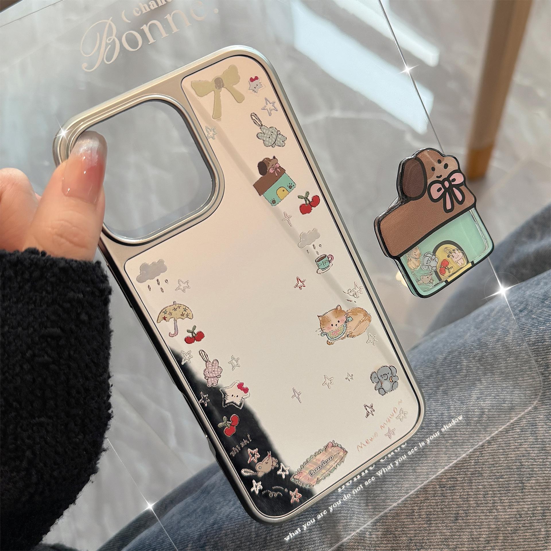 韩系ins电镀镜面适用16苹果15pro max手机壳iphone14小狗摇摇乐13
