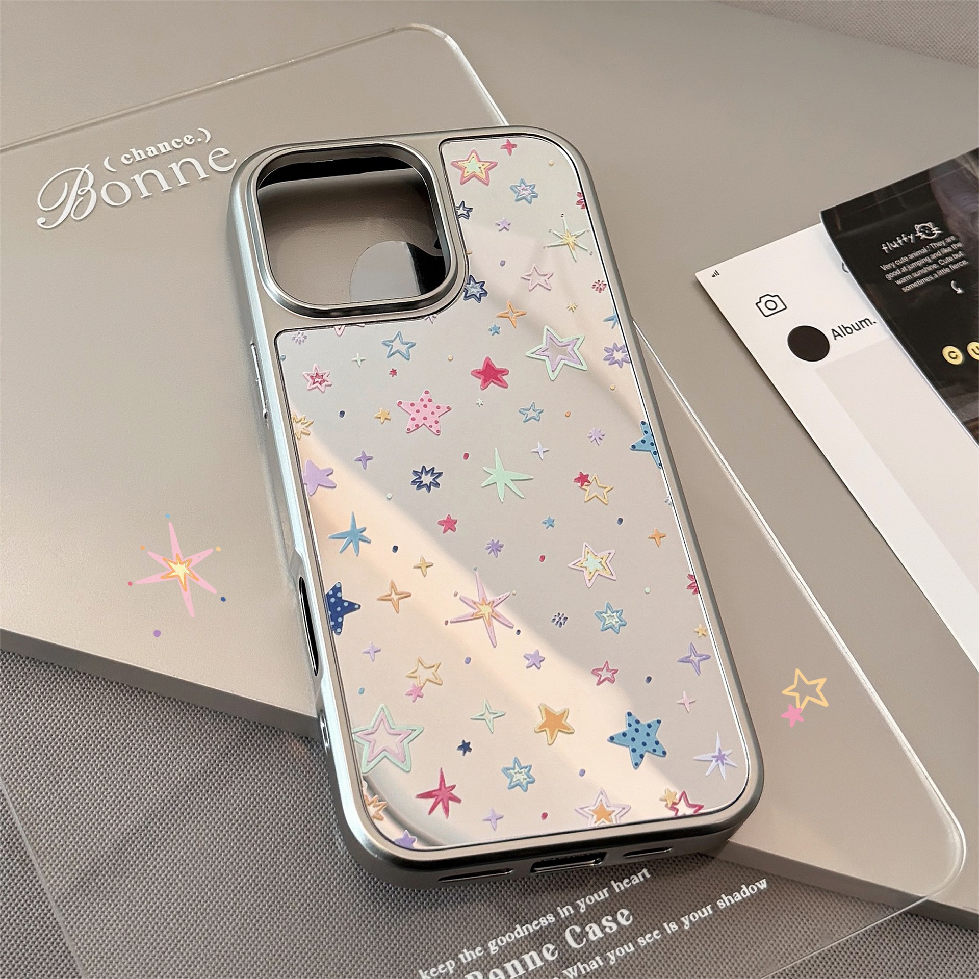 多巴胺星星适用16苹果15promax手机壳iphone14镜面13电镀15甜酷硬