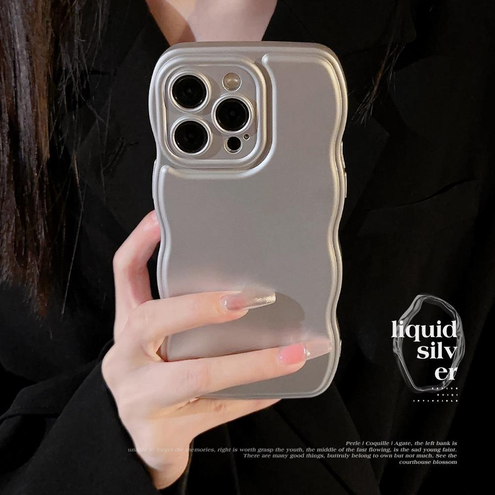 电镀银色苹果13手机壳iphone14高级感16适用15promax波浪边12纯色