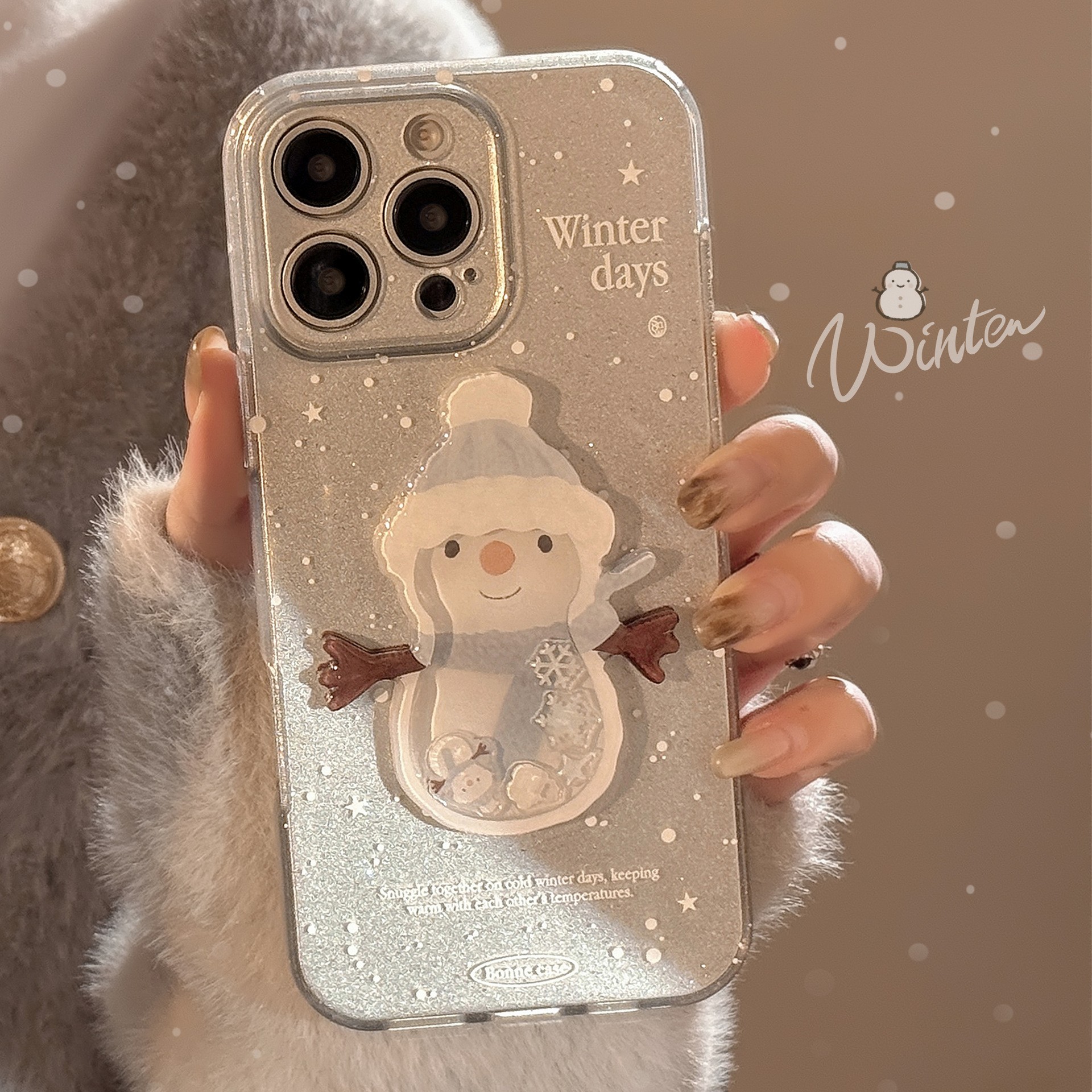 摇摇乐雪人适用苹果16手机壳闪粉iphone15promax代发14双层11/13