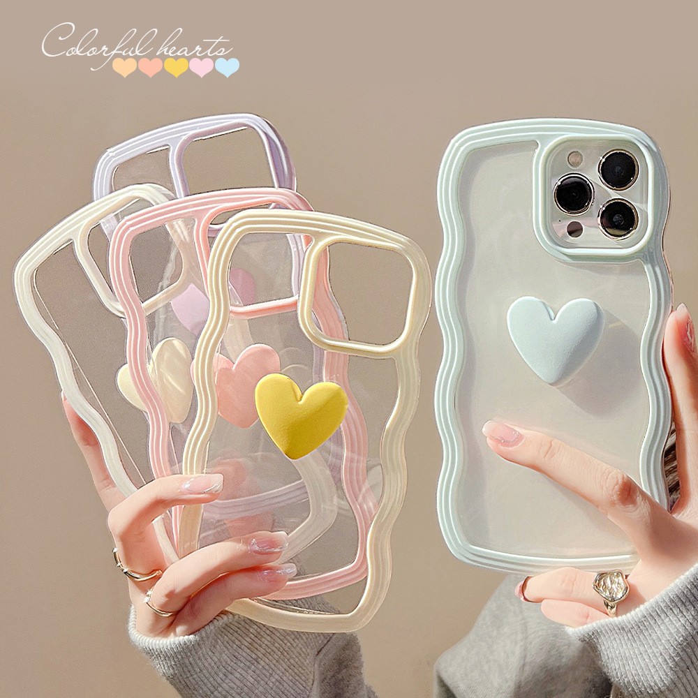 波浪边适用iphone16手机壳15苹果13纯色爱心XS简约糖果色14promax