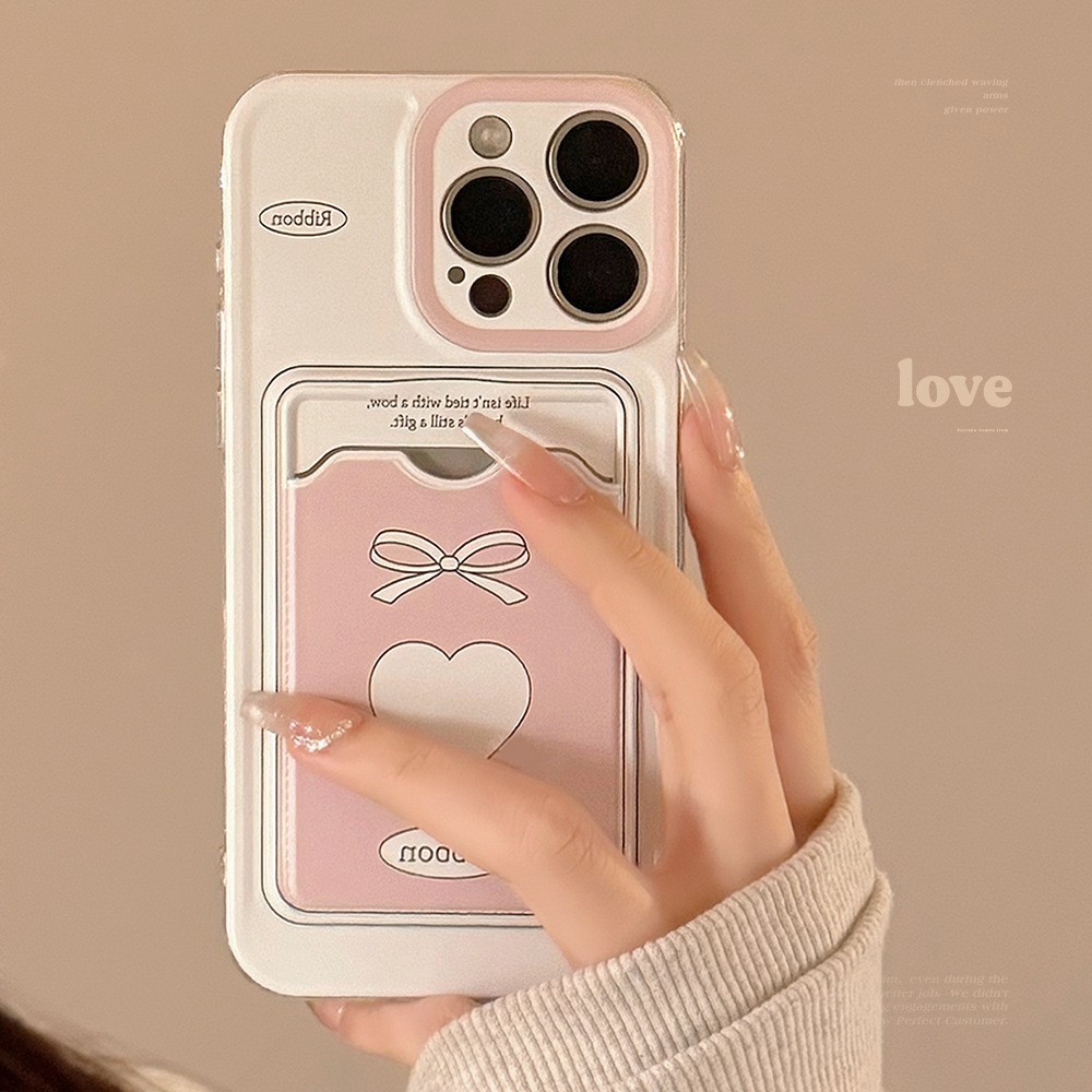 韩系粉色爱心卡包适用苹果15promax手机壳iphone14小众16全包13软