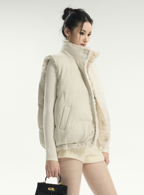 Tuwhy“约克街区”正反两面穿仿牛绒环保毛毛皮草马甲外套冬加厚