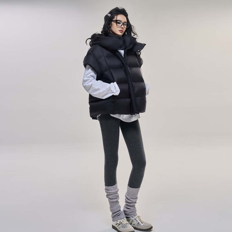 廓形羽绒马甲原创小众连帽设计感