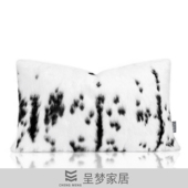 样板房腰枕黑白兔毛抽象皮草靠包现代简约靠垫套客厅沙发轻奢抱枕