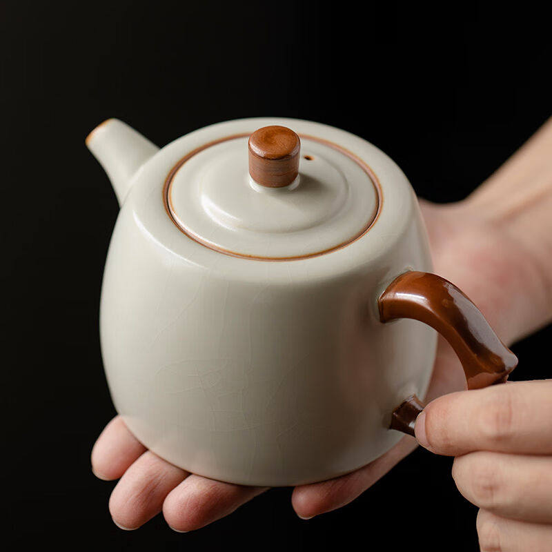 兮元记米黄汝窑茶壶陶瓷大号泡茶壶井栏壶功夫茶具茶水壶米黄汝窑