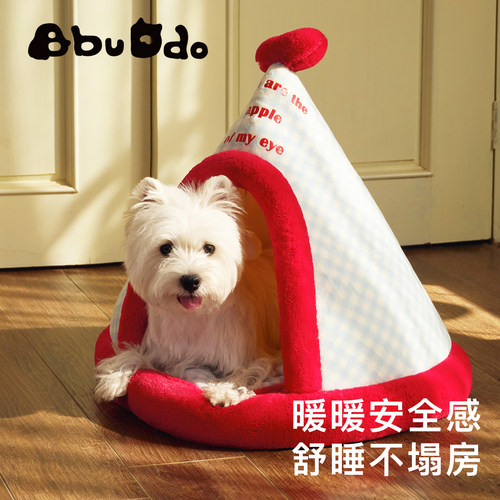 冬季保暖猫窝帐篷封闭式安全感猫沙发狗窝小熊苹果圣诞主题毛绒窝