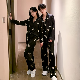 【跑男明星同款】法斗真丝睡衣情侣韩版卡通轻奢高端两件套家居服