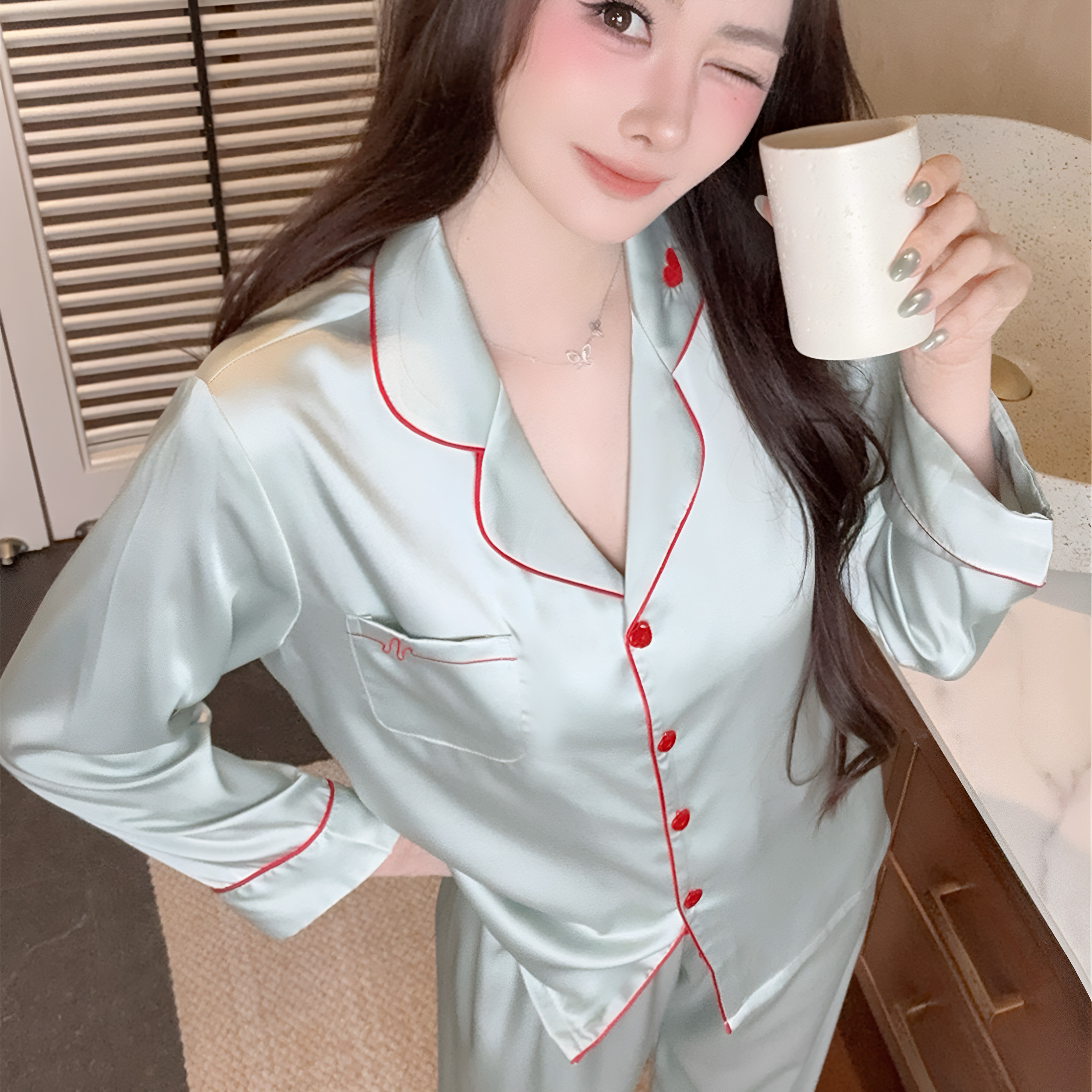 真丝秋冬睡衣套装爱心刺绣礼盒