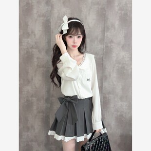 【嫚菲朵】秋季新款少女学院风小众设计长袖衬衫上衣半身短裙套装