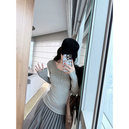 Laareetoo  莱赛尔长袖T恤女秋季2026新款修身显瘦打底上衣百搭