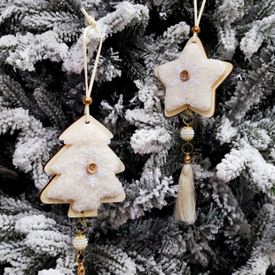 圣诞节装饰品毛绒五角星木质挂件圣诞树装饰溜冰鞋挂件场景吊饰