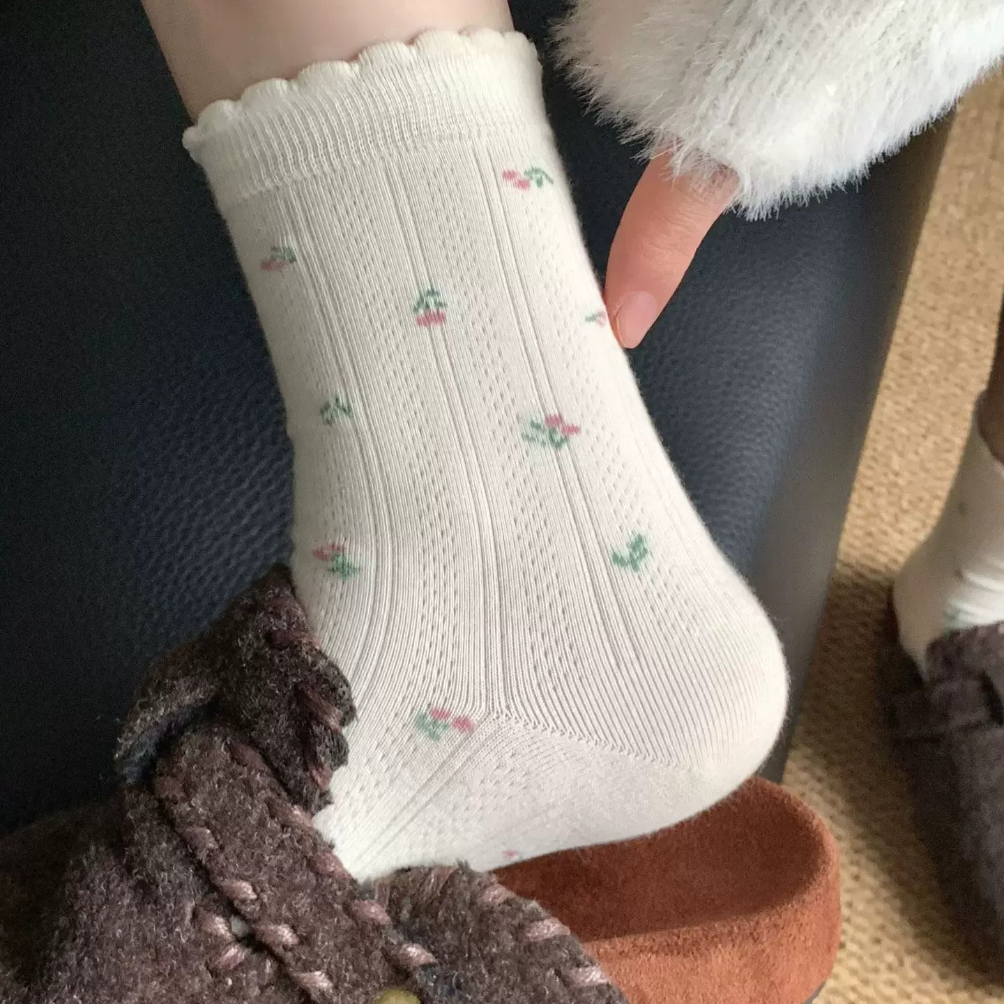 春夏纯棉女中筒堆堆袜小碎花