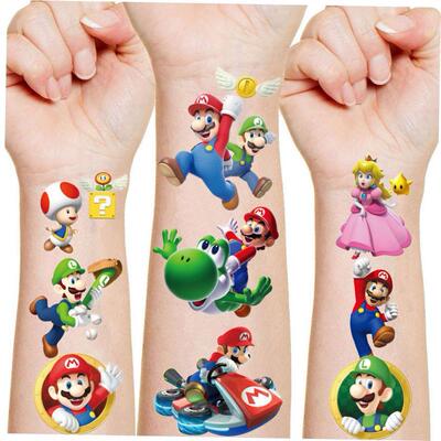 Super Mario Bros Tattoo Stickers Kawaii Anime Figure Toys Ki