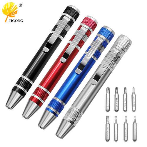 8合1手动螺丝刀工具笔型便携式多规格带磁性批头高密度螺丝刀批头
