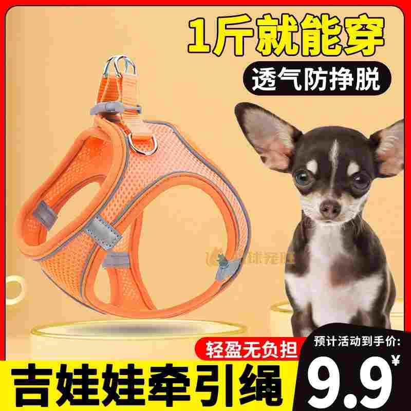 吉娃娃专用狗狗牵引绳夏天小型犬狗绳溜狗狗工字型胸背一体小体犬图片