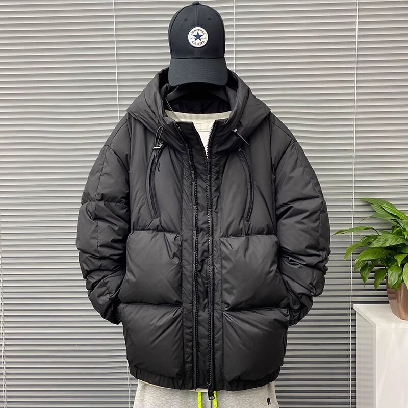 冬款羽绒服男短款青年2023冬季新款加厚外套条纹拼接潮牌面包服男