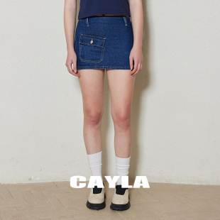 设计牛仔口袋短裙半身裙全棉亲肤24AW020 CAYLA时尚 清仓5折购