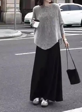 日本george melis新款蝙蝠袖套头慵懒风宽松上衣高腰半身裙女