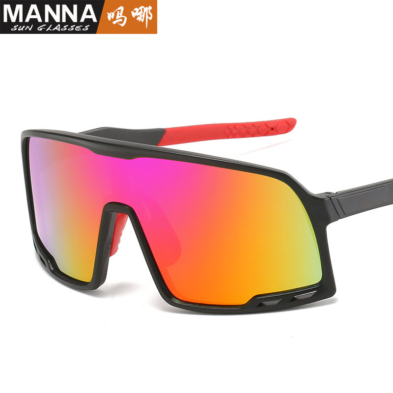 日本george melis时尚骑行镜户运动连体大框墨镜女炫彩反光水银