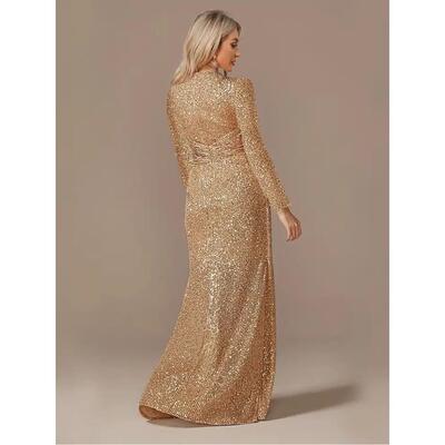 V-Neck Evening Dress Wedding Party Sequins Prom Dresses