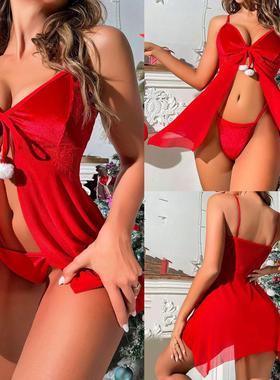 Womens Christmas Sexy Underwear Open Bra Flowy Erotic Nightd