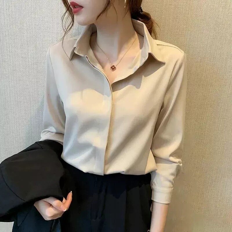 仿真丝衬衫女2023新款职业西装内搭长袖设计感小众上衣白色衬衣