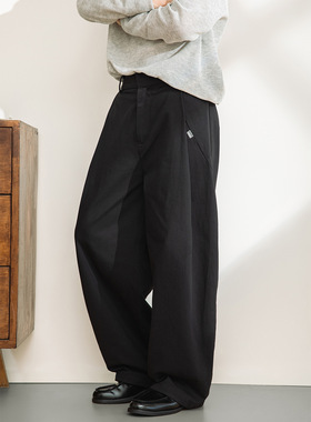 【RST】休闲立体打褶结构纯棉裤春季新款老钱风廓形宽松直筒长裤