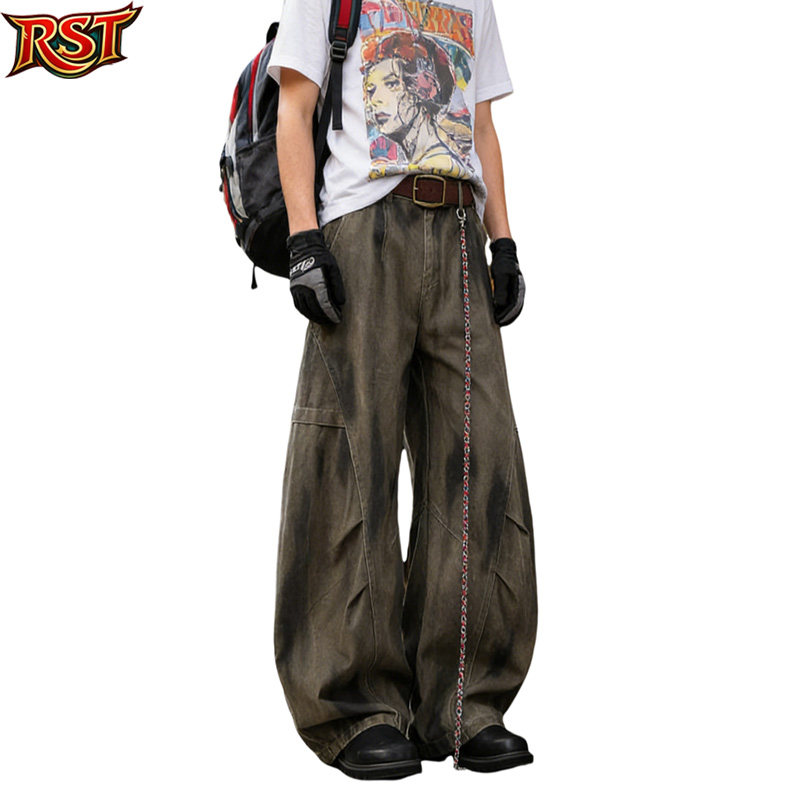 美式复古vibe水洗男潮牌做旧弯刀牛仔裤宽松百搭阔腿休闲工装裤男,男装,时尚工装裤,淘宝优惠券,粉丝福利购,淘宝优惠卷