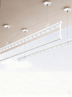 德国白色升降晾衣架手摇器阳台双杆晾衣杆顶装手动晒衣架