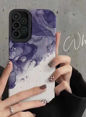 紫色晕染A54适用三星Galaxy A53手机壳A52S 竖纹 A73全包s22plus软A33创意s23ultra  24 25plus