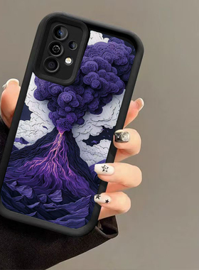 贴皮紫色火焰山s22plus防摔s23ultra适用三星Galaxy A53手机壳A52S爆款跨境A73全包A72软s21FE创意