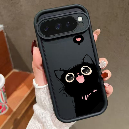 爱心黑猫适用谷歌Google Pixel 9 Pro XL手机壳8A保护套7天眼阶10Pro纯色 跨境