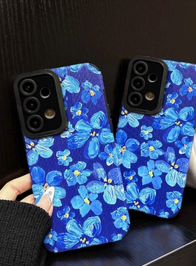 蓝色山茶花s22ultra防摔s23ultra适用三星Galaxy A53手机壳A52S 高级 A73全包A72软A33A13